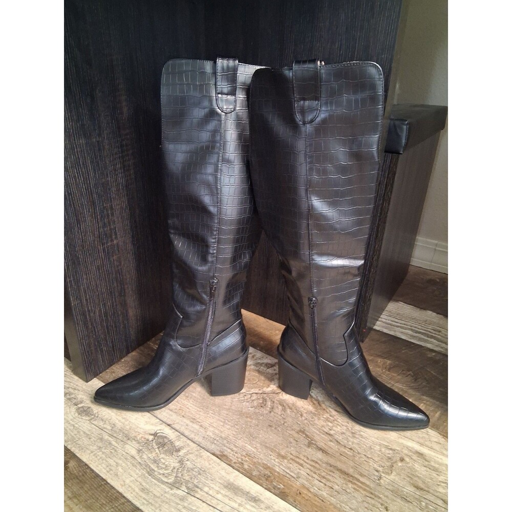 NEW! Journee Therese Black Croc Textured Knee-High Boots, Size 9 - Picture 3 of 10